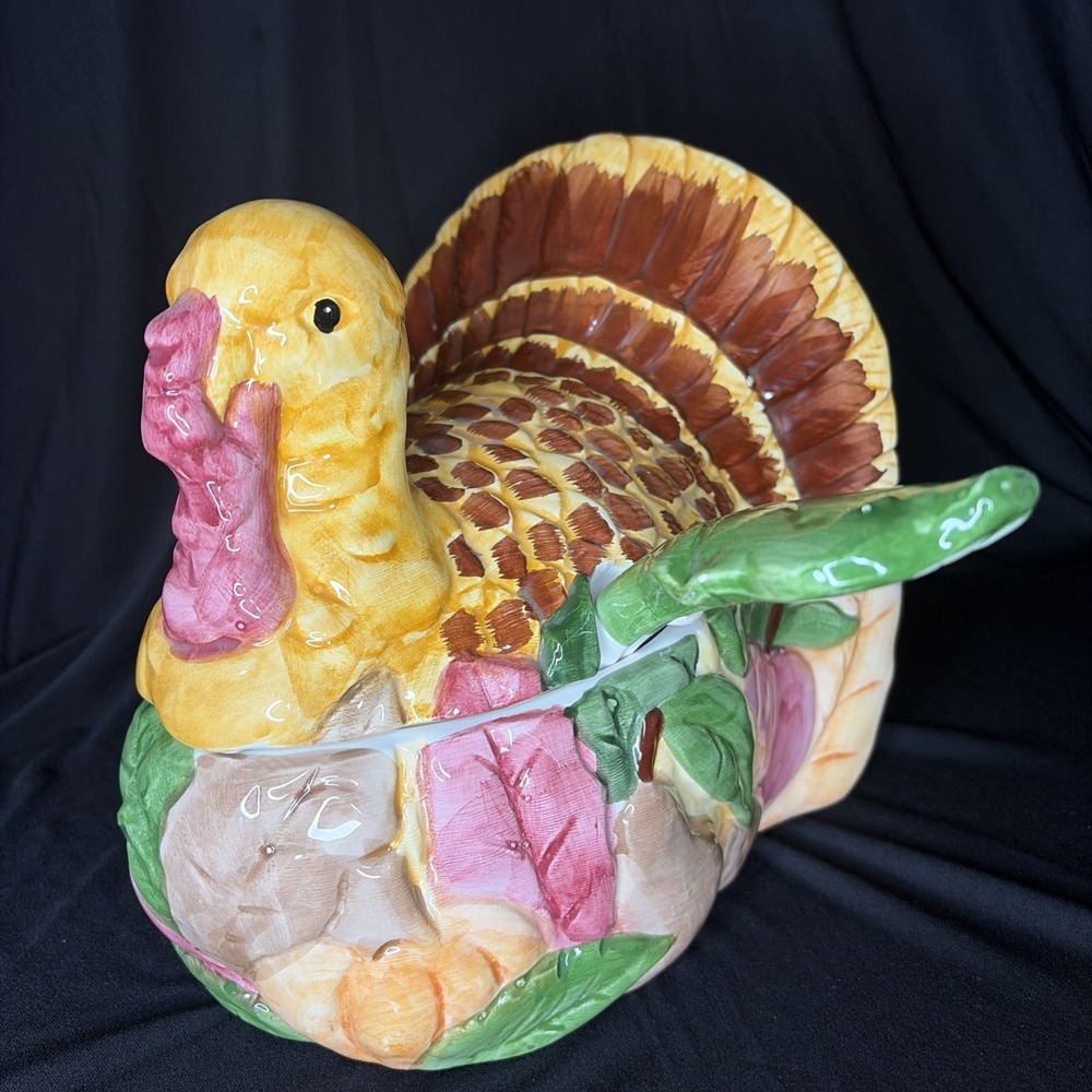 VTG AMC NY NY Thanksgiving‎ Turkey Hand Painted Serving Gravy Dish W/Spoon